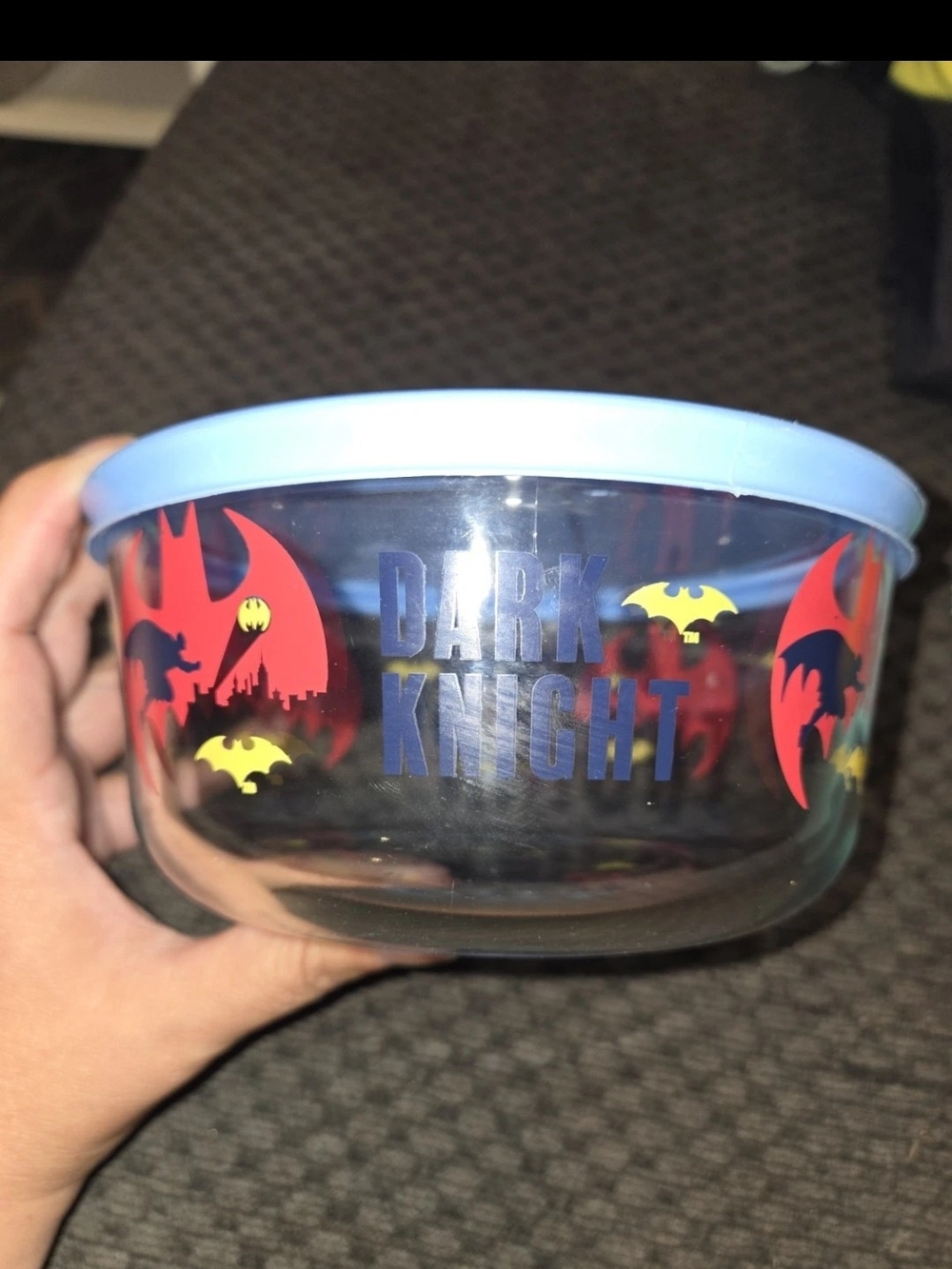 Pyrex DC Comics Batman The Dark Knight 4-Cup Glass Storage Bowl w/ Blue Lid